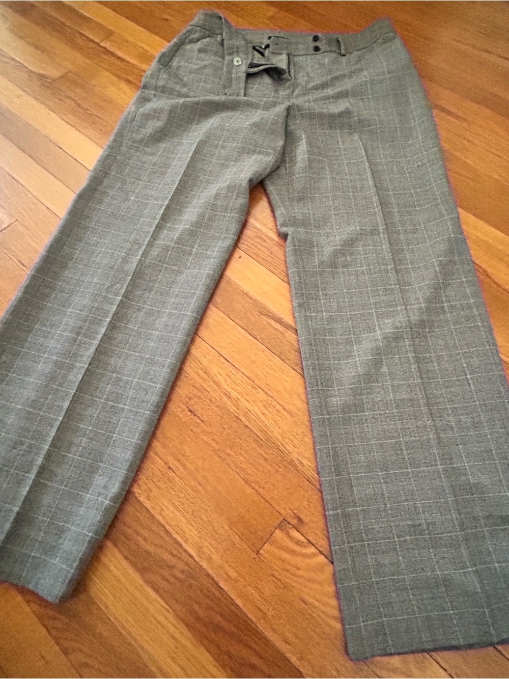 AK Anne Klein Gray Windowpane Wide-Leg Trousers - Picture 7 of 7